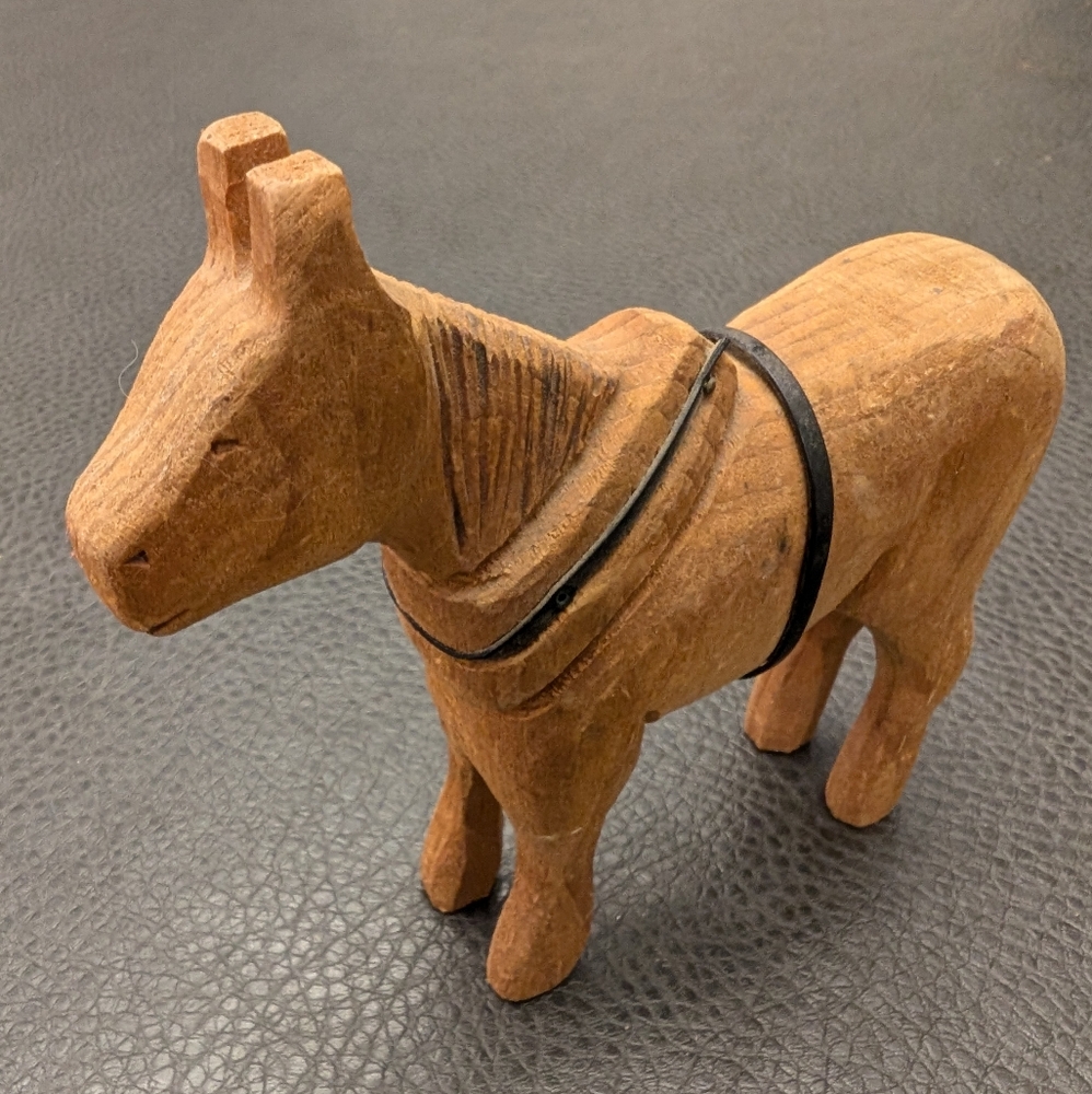Vintage Hand Carved Wooden Donkey Mule Burro Figurine